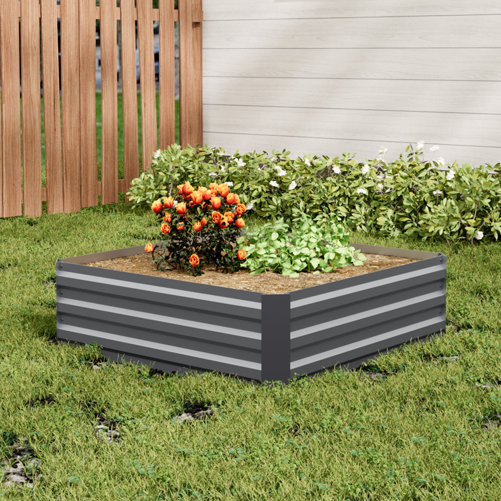 Grey Outdoor Galvanized Steel Square Raised Garden Bed Planter Box