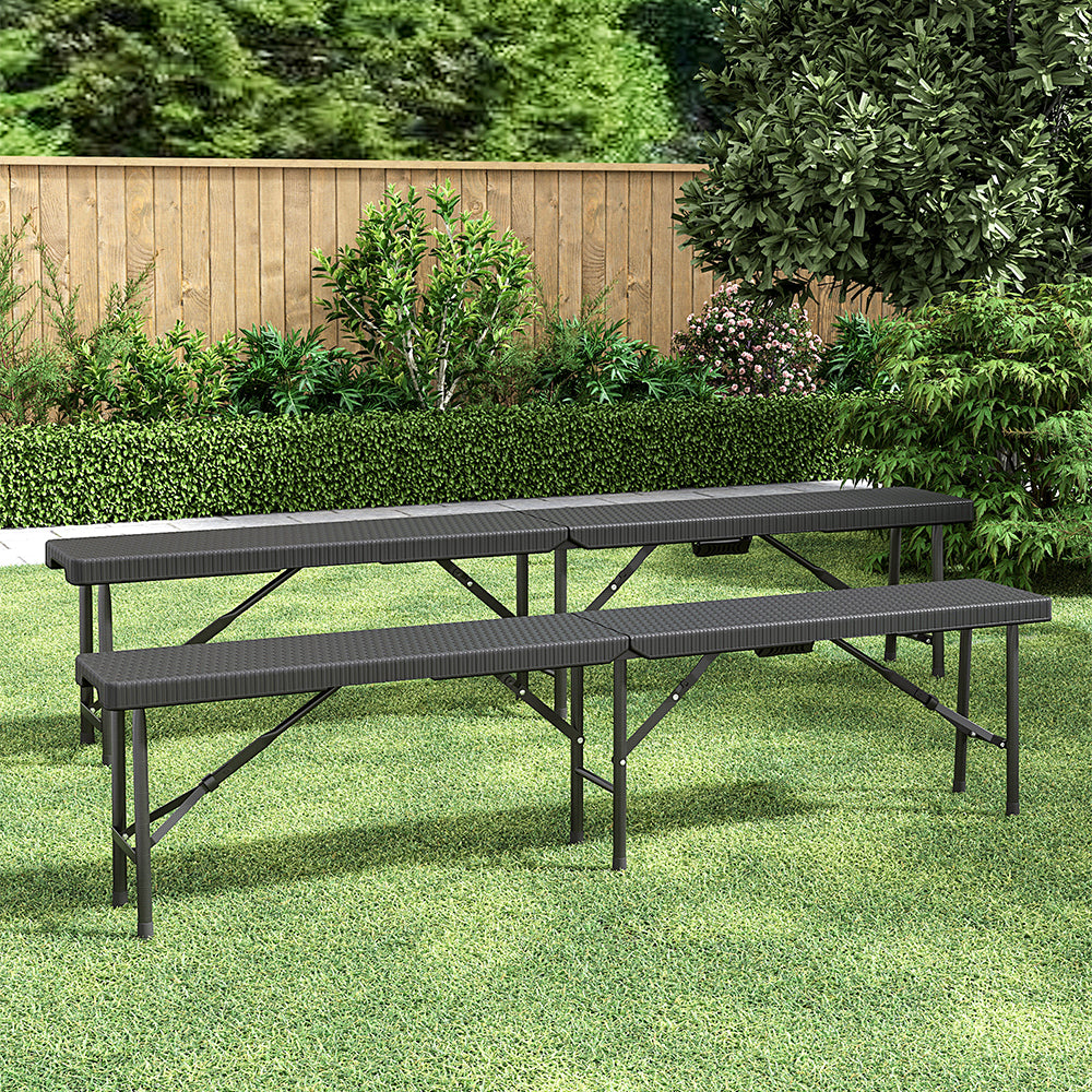 71 inch Black 2 pcs Outdoor Portable Rattan Plastic Folding Dining Chairs