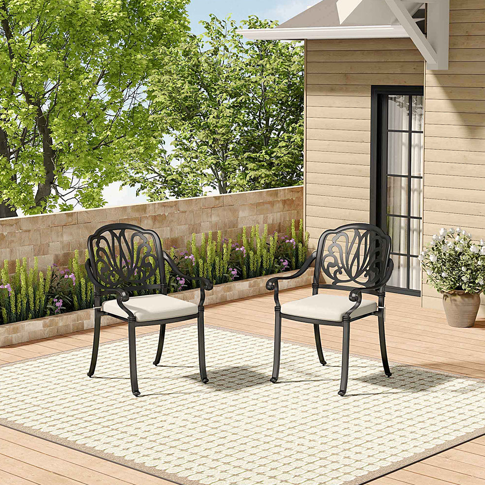 Set of 2 Garden Cast Aluminum Patio Chairs with Cushions