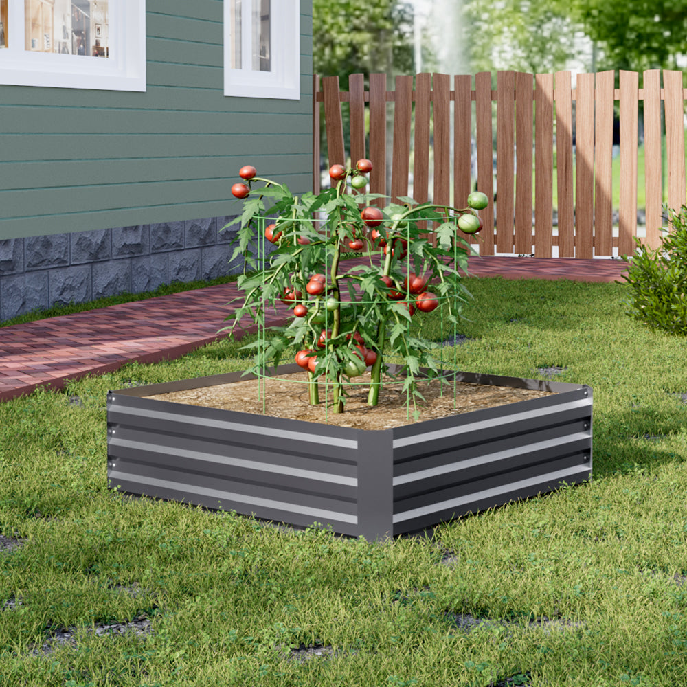 Grey Outdoor Galvanized Steel Square Raised Garden Bed Planter Box