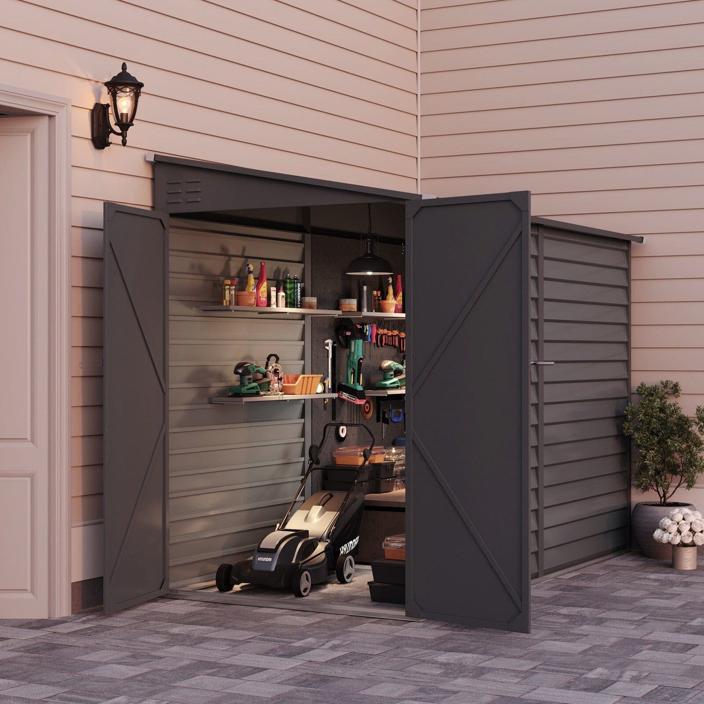 9ft Lockable Steel Garden Bike Storage Shed Grey