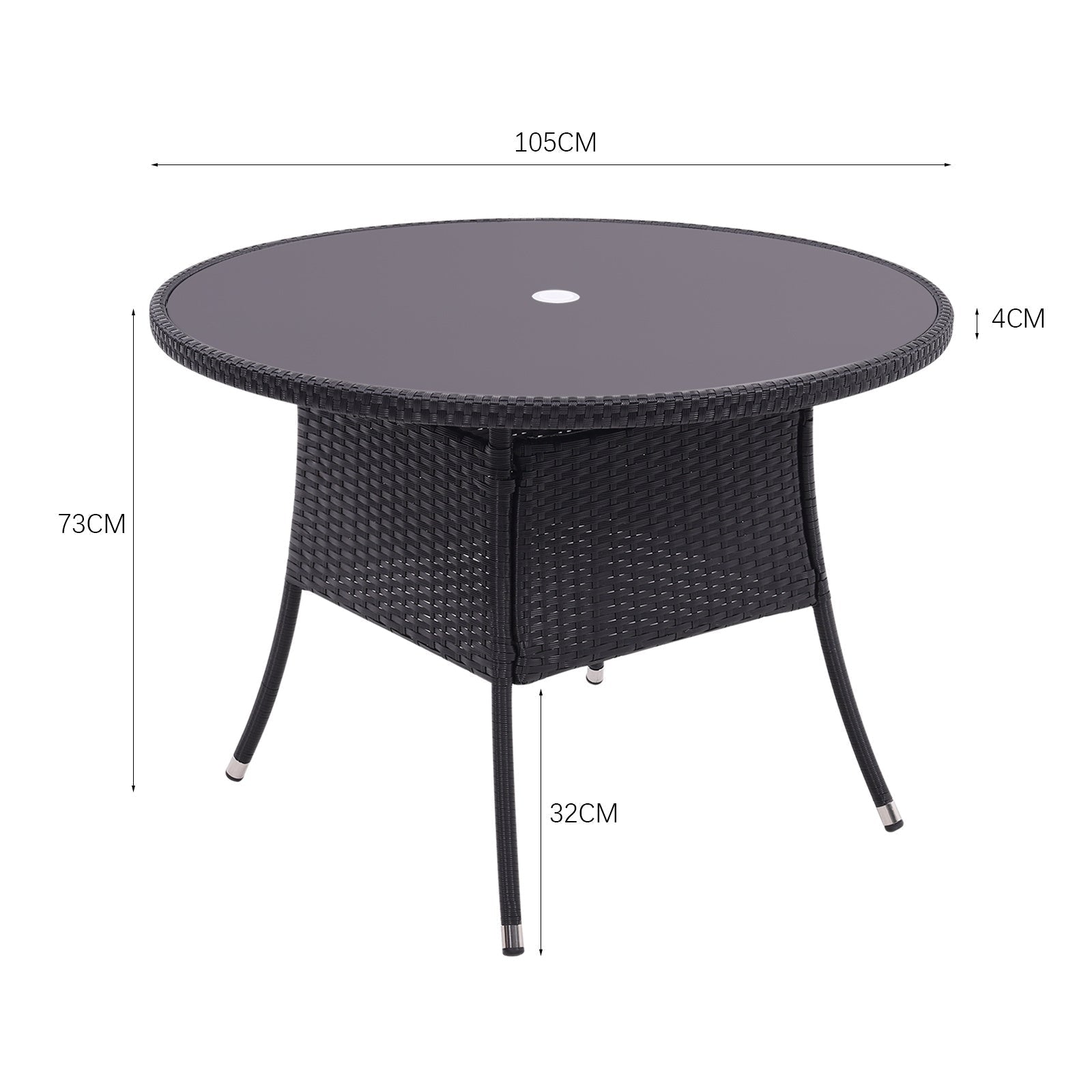 105cm Round/ Square Coffee Table Bistro Outdoor Garden Patio Tables & Parasol Hole Garden Dining Table Living and Home