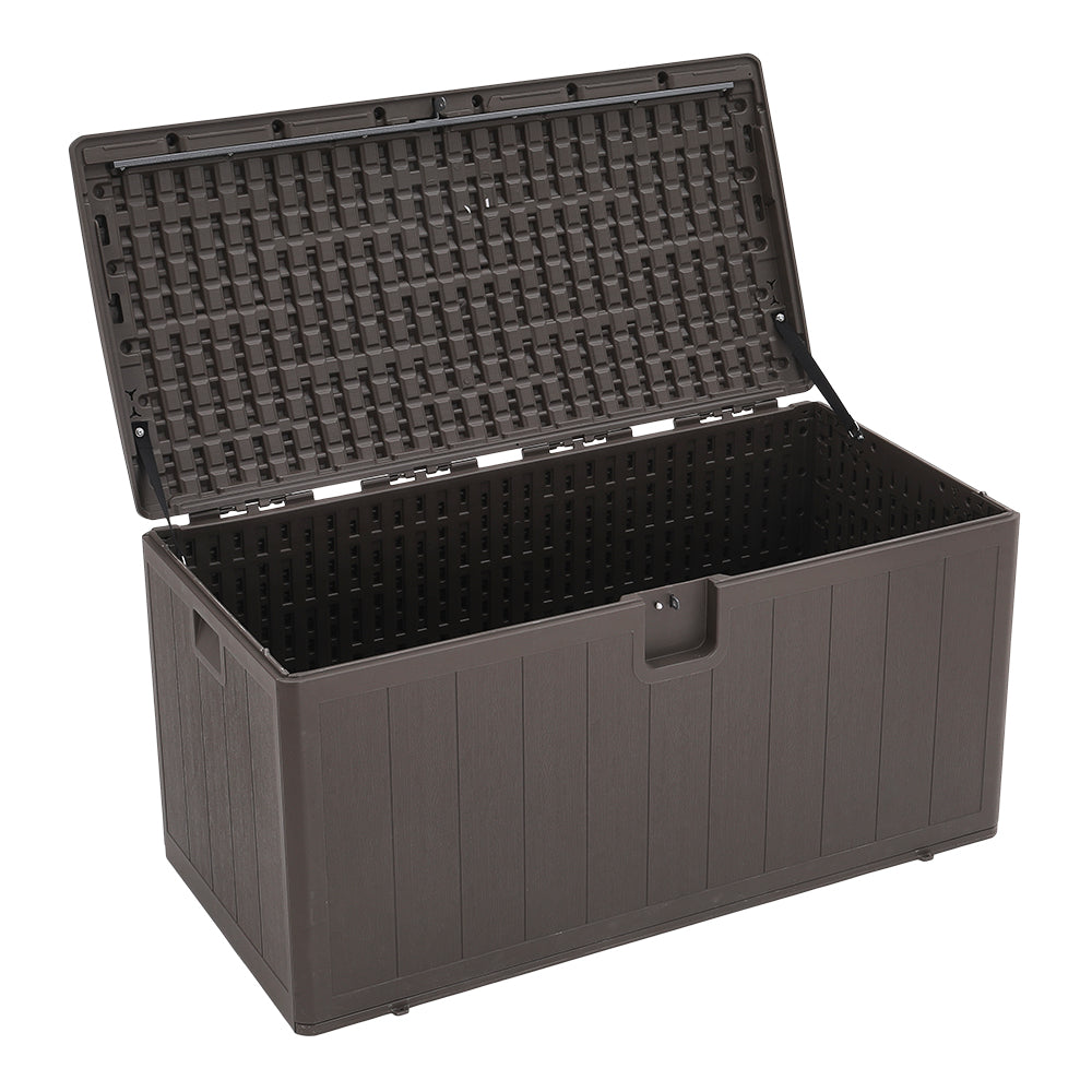 Weatherproof brown rattan storage box – 127x61x63.5cm outdoor plastic deck box for tools and cushions
