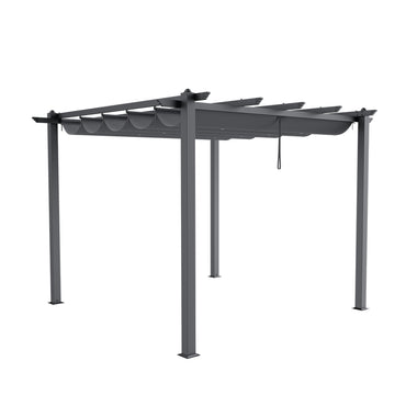 Black Aluminum Frame Patio Pergola with Retractable Canopy – 300cm Outdoor Shade for Deck or Garden
