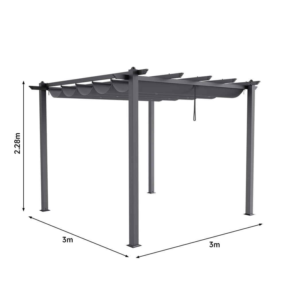 300cm Black Aluminum Patio Pergola with Canopy