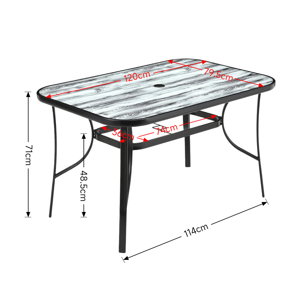 White Garden Tempered Glass Wood Grain Patio Table