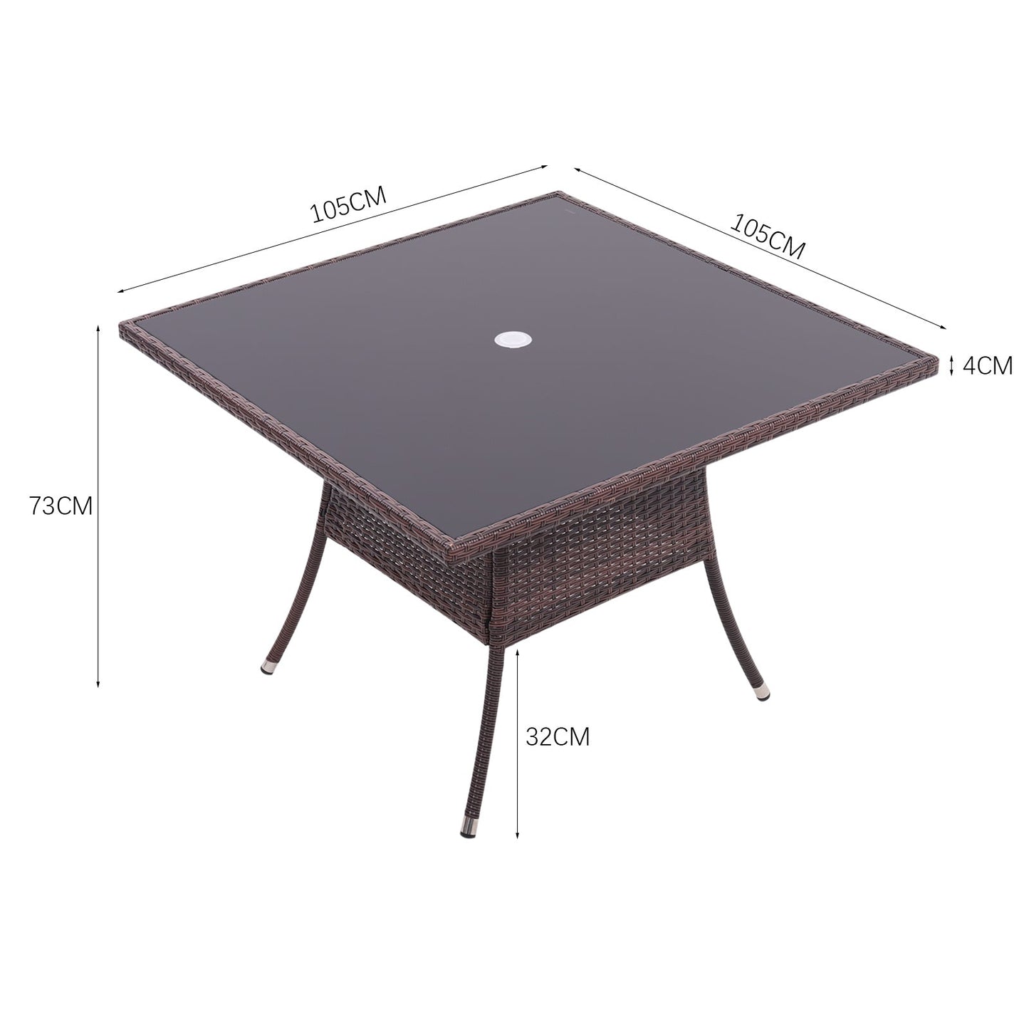 105cm Round/ Square Coffee Table Bistro Outdoor Garden Patio Tables & Parasol Hole Garden Dining Table Living and Home