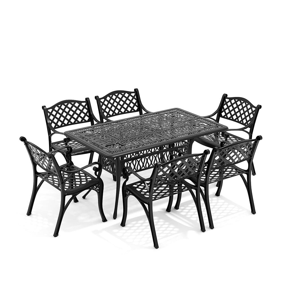 Set of 7 Retro Garden Bistro Set Cast Aluminum with Cushions Garden Dining Sets Living and Home