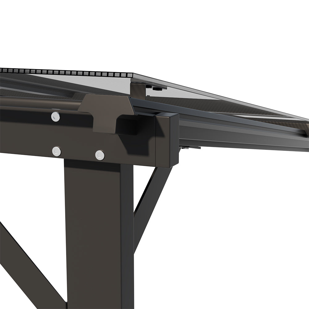 Detailed View of 10x10ft Grey Wall Awning Aluminum Support and Cover Track