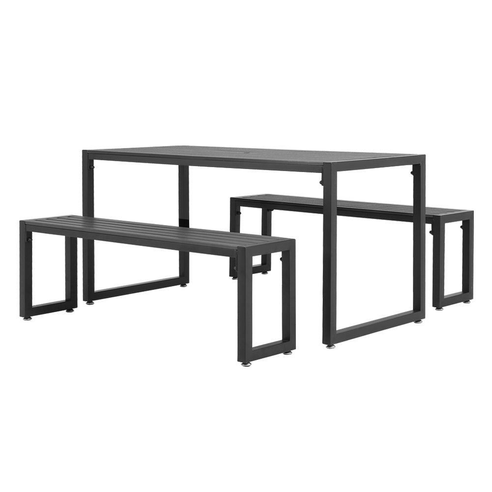 6 - Person 150cm Long Iron Outdoor Dining Set Garden Table and Bench Outdoor Seating Living and Home Grey Table + 2 x Bench