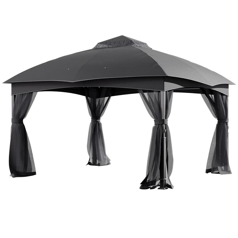 Dark grey garden gazebo with shade canopy – clean white background product photo