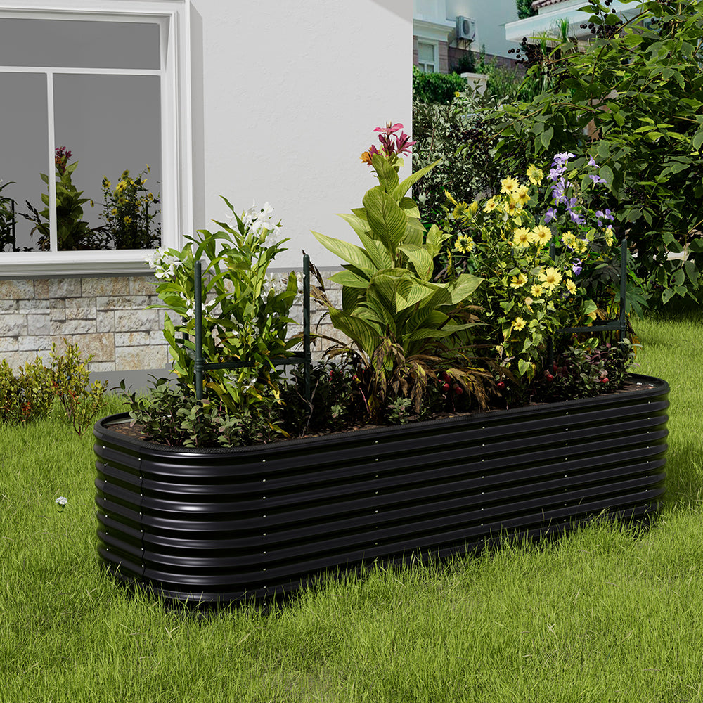 Anthracite galvanized steel raised garden bed in garden setting – ideal for growing vegetables and flowers