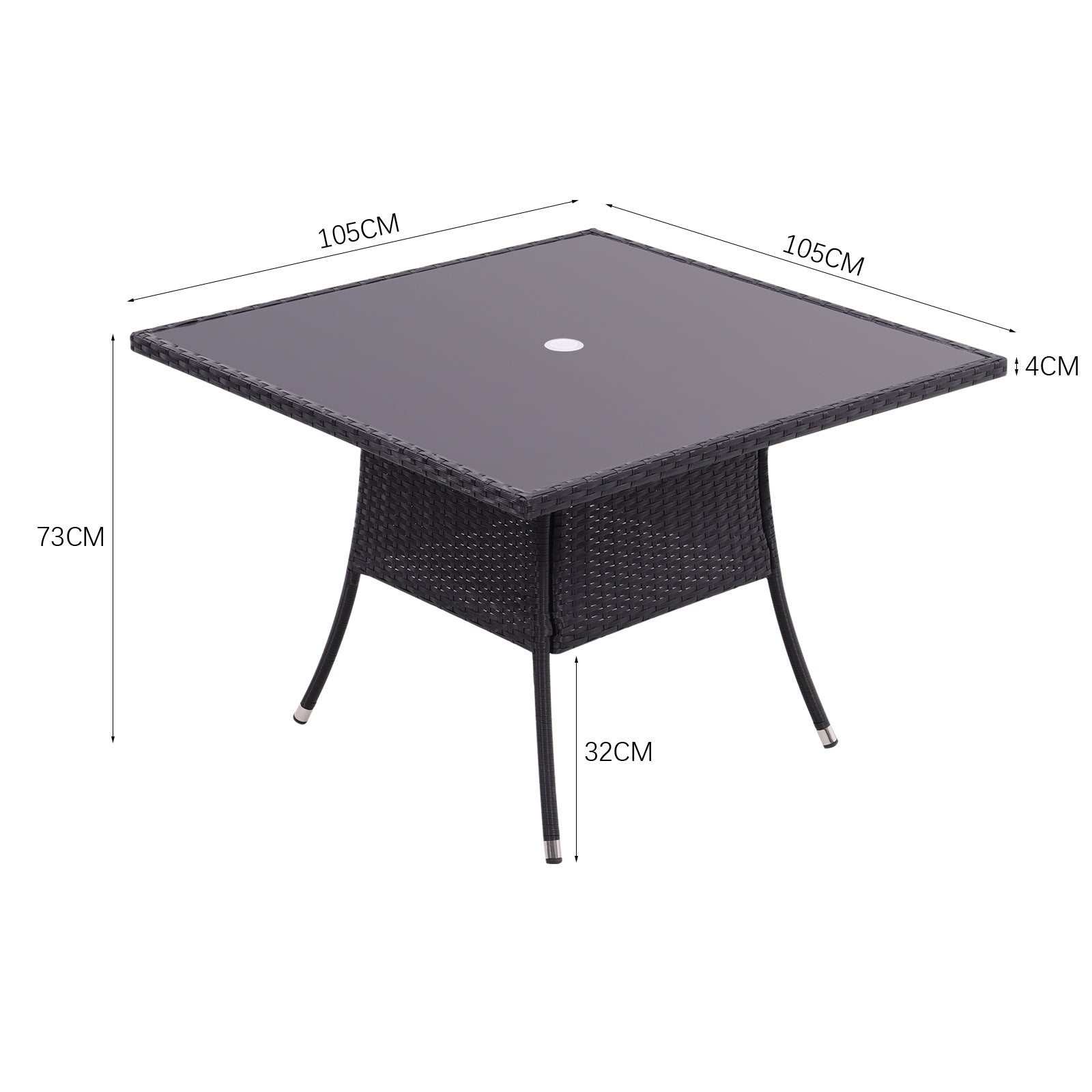 105cm Round/ Square Coffee Table Bistro Outdoor Garden Patio Tables & Parasol Hole Garden Dining Table Living and Home