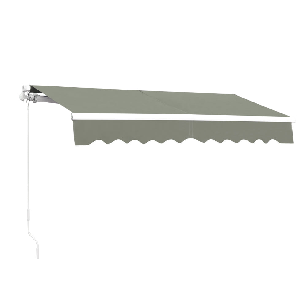 350cm Beige Retractable Patio Awning – Manual Crank with Durable Frame