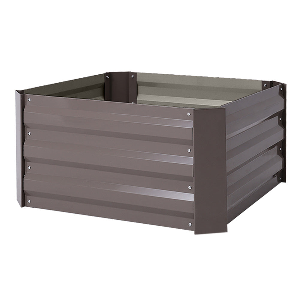 Brown Galvanized Steel Square Raised Garden Bed, 100cm W x 100cm D x 30cm H on white background - Eco-friendly and weather-resistant garden bed