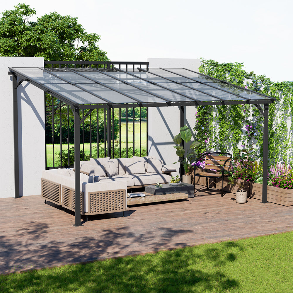 Grey Wall-Fixed 12x10ft Canopy Installed Over Patio Seating Area