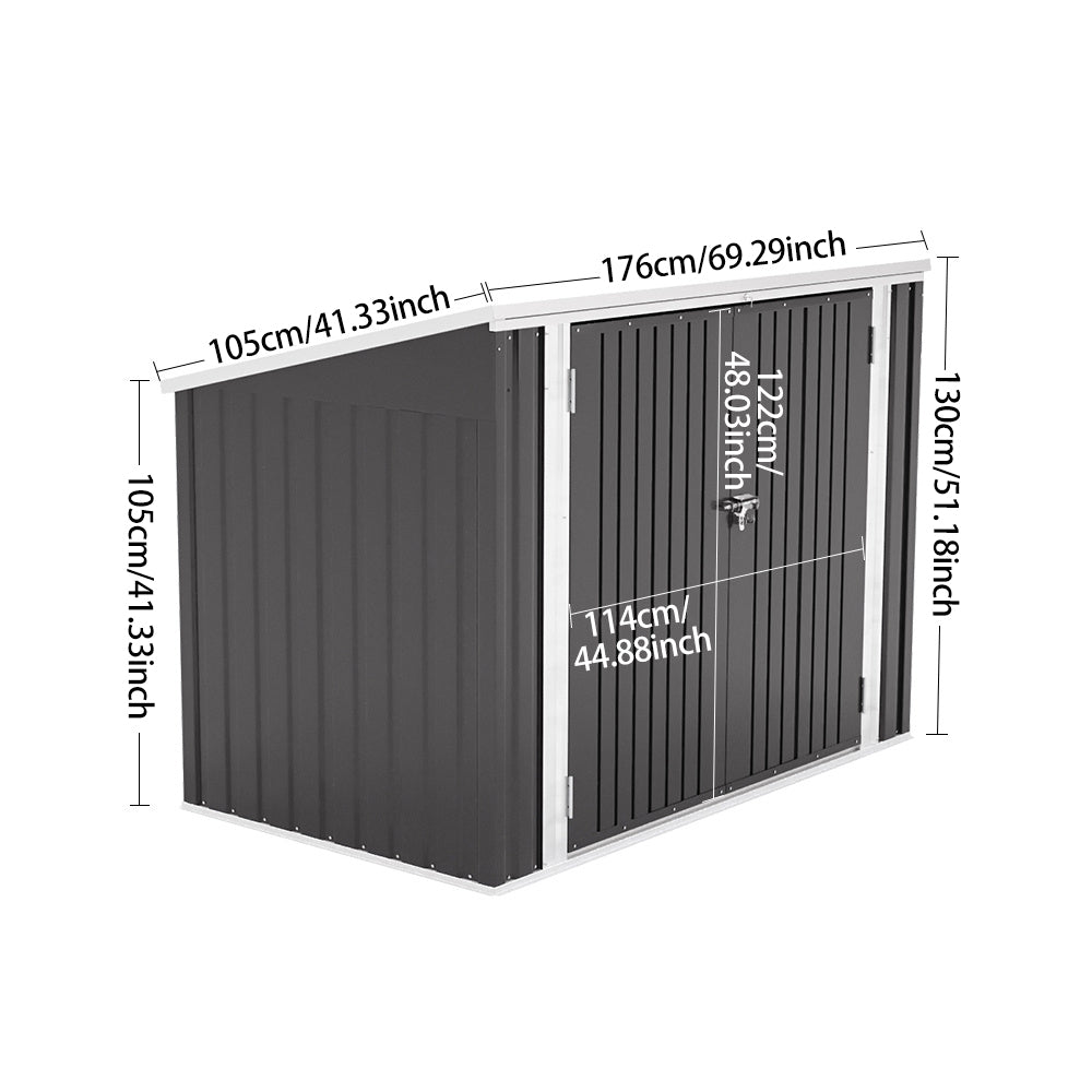 6x3ft Charcoal Black/Green/Grey Lockable Steel Garden Bin Storage Shed