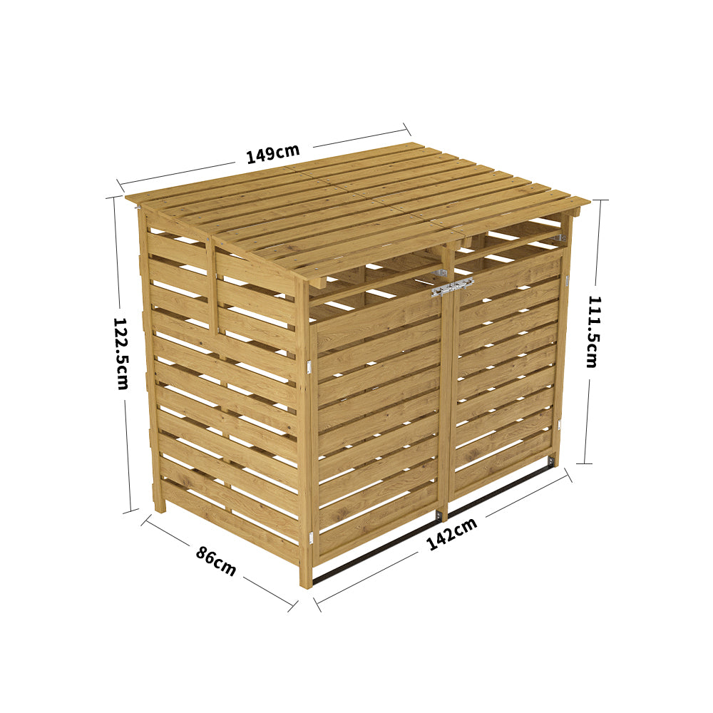 dimension chart of 5x3ft spruce garden bin shed showing height, width, and depth specifications