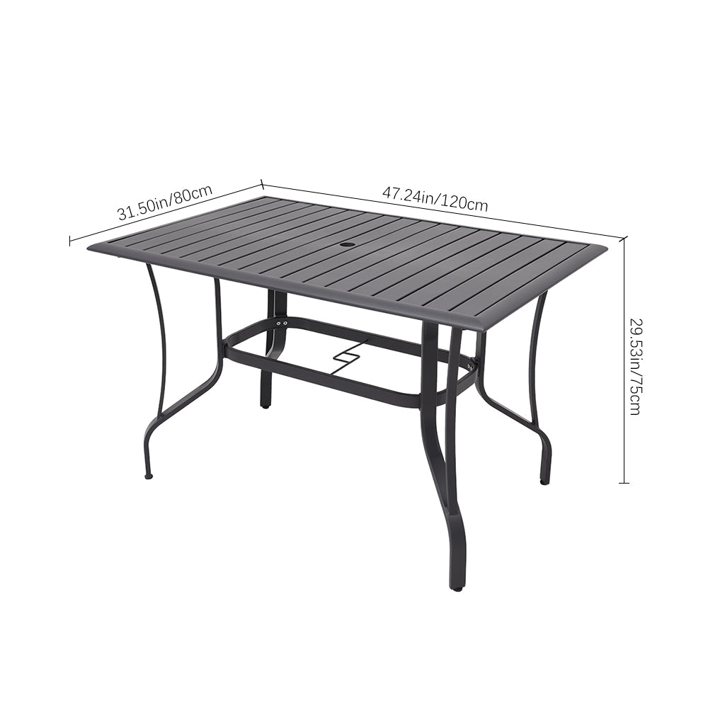 Dimensions of 120x80cm Black Rectangular Slatted Metal Garden Table – Outdoor Use