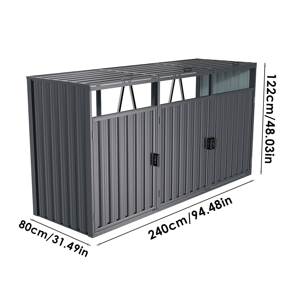 5/8x3ft Dark Grey Garden Metal Bin Storage Shed