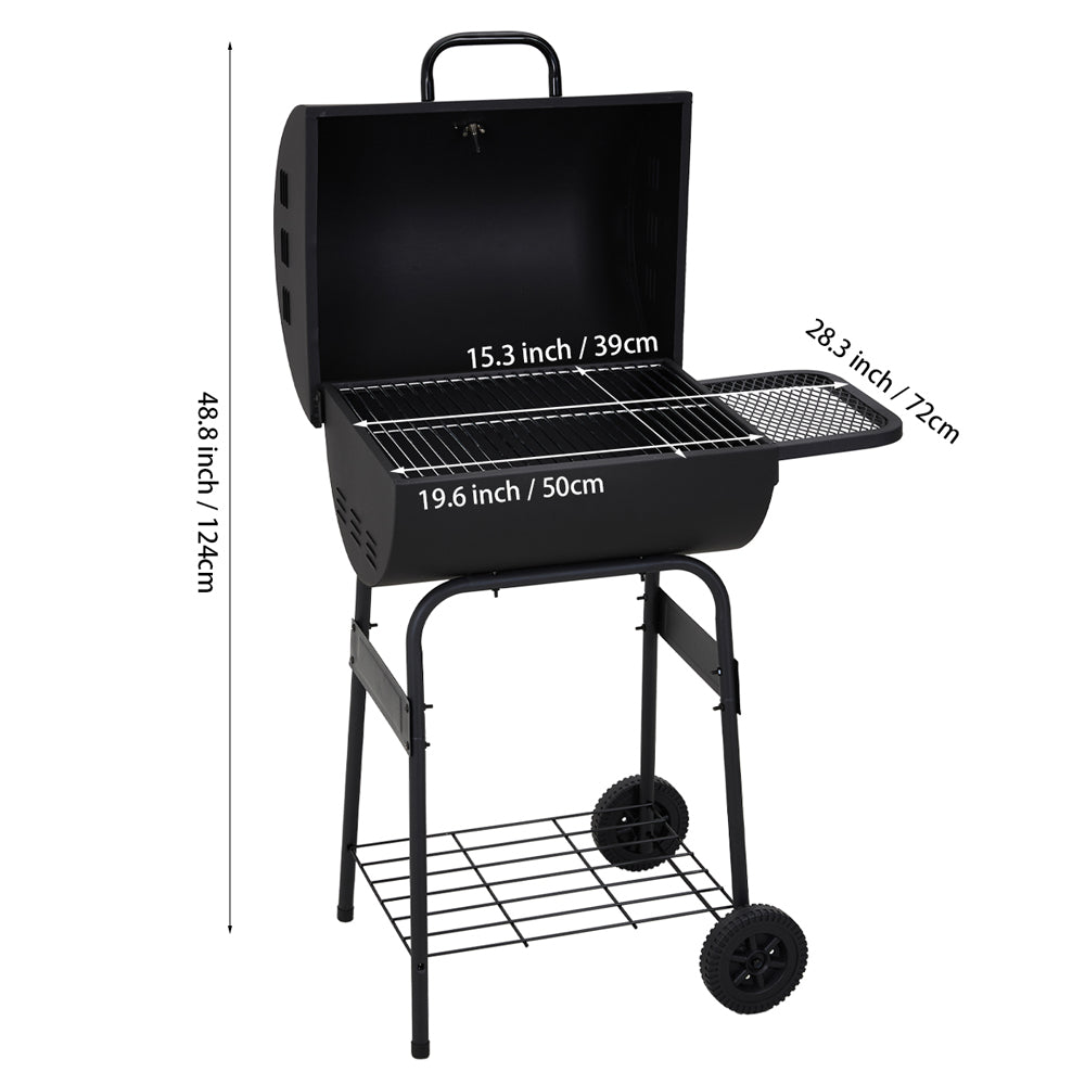 Garden Portable Charcoal BBQ Grill with Thermometer and Side Prep Panels