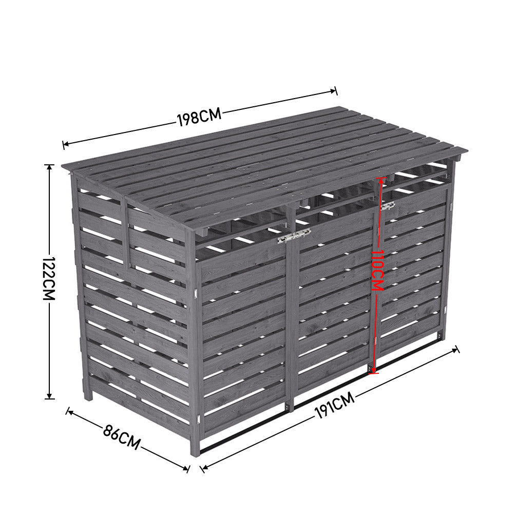 dimension chart for 6x3ft wooden garden bin shed showing full external measurements