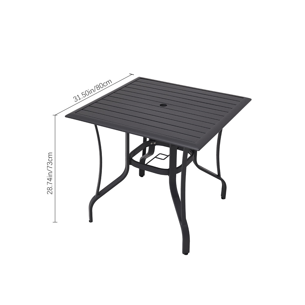 Dimensions of 80x80cm Black Metal Slatted Patio Table – Square Garden Furniture