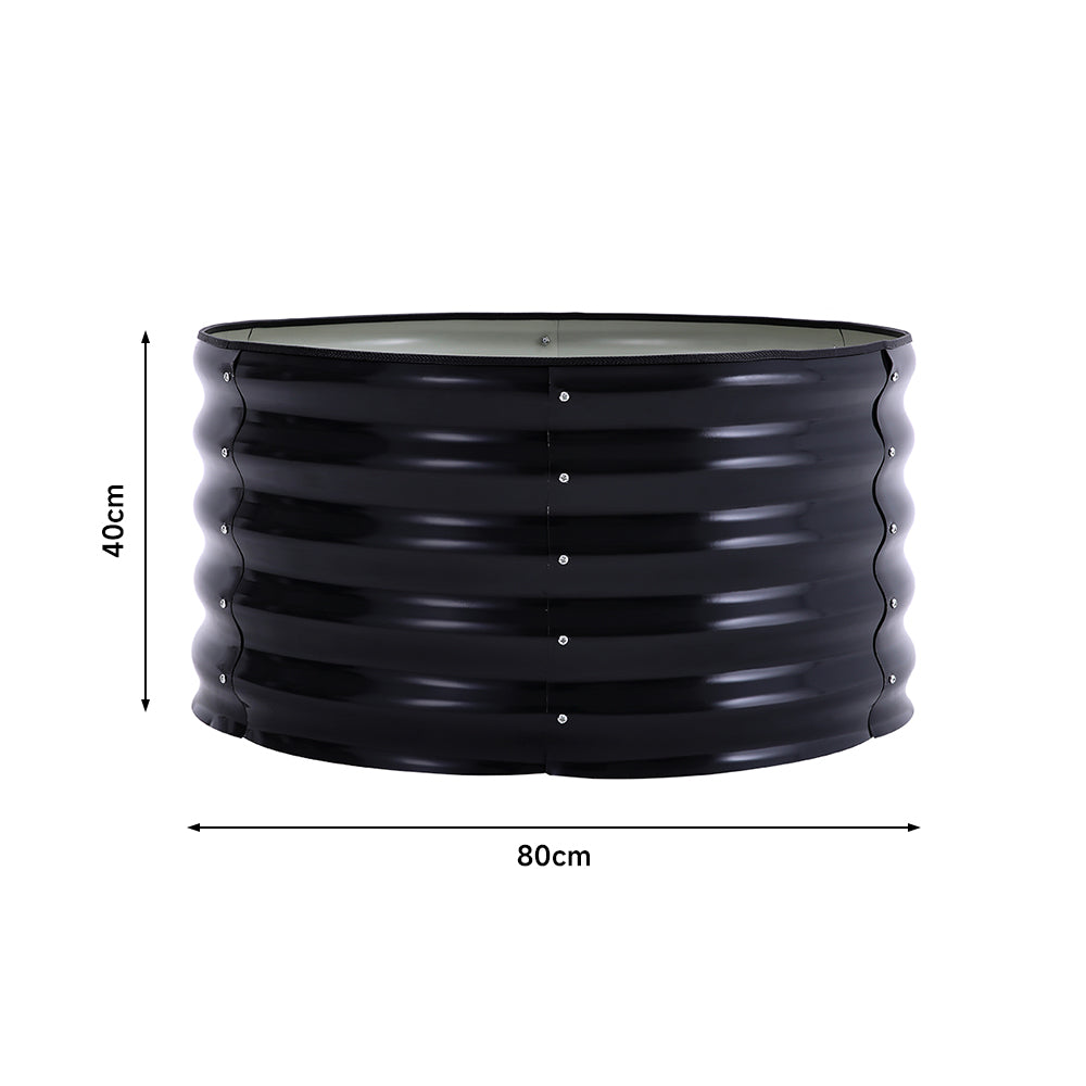 Dimensions of anthracite round galvanized steel garden raised bed – full size chart for outdoor use