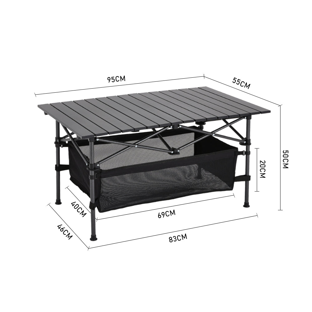 Folding Camping Table with Adjustable Height and Storage Basket
