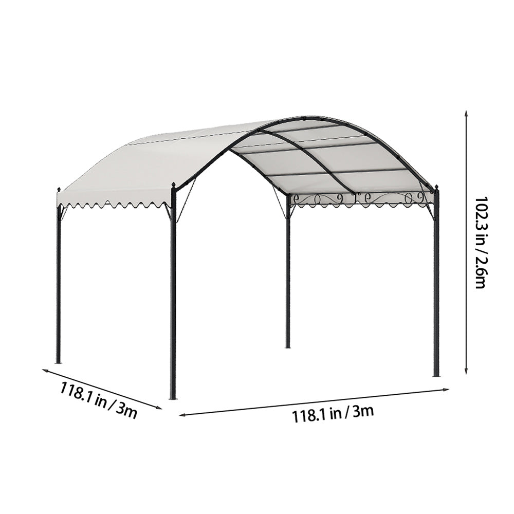 10x10ft Outdoor Beige Metal Arched Pergola with Canopy