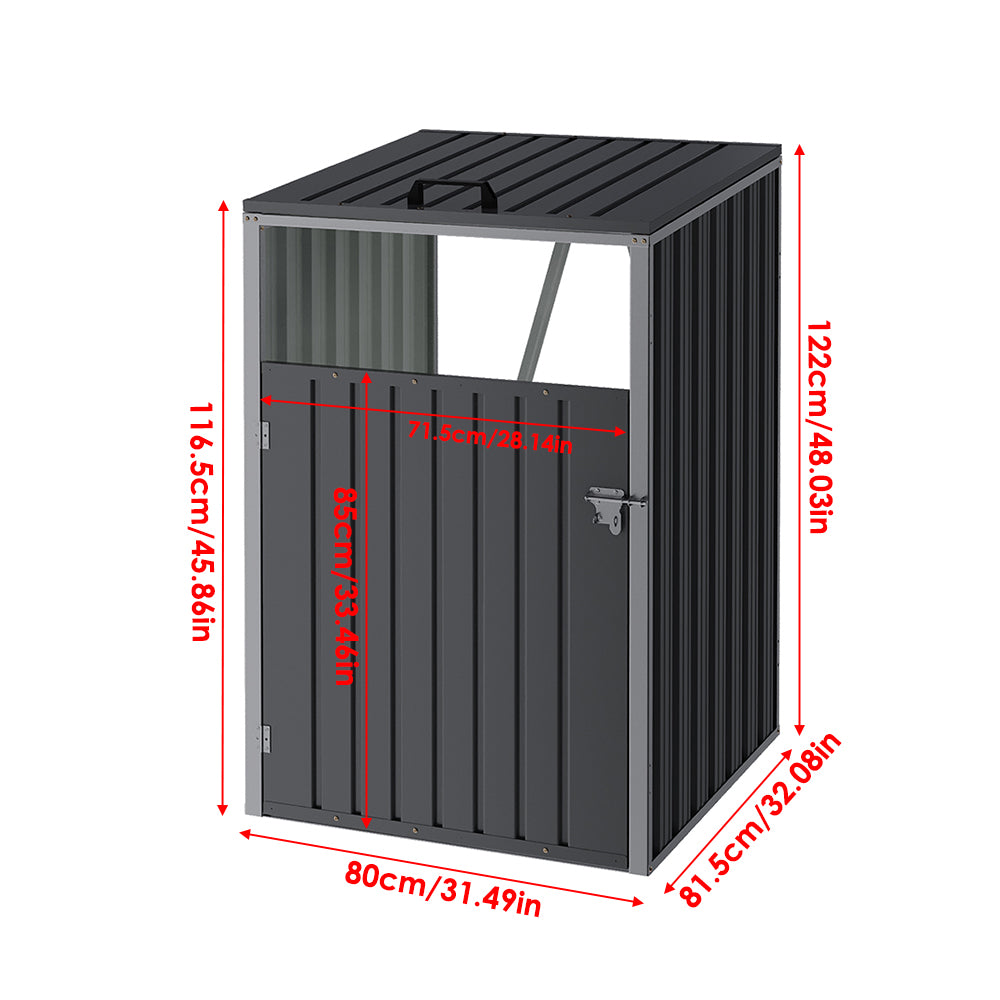 3x3ft Charcoal Black Outdoor Galvanized steel Garbage Can Storage Shed