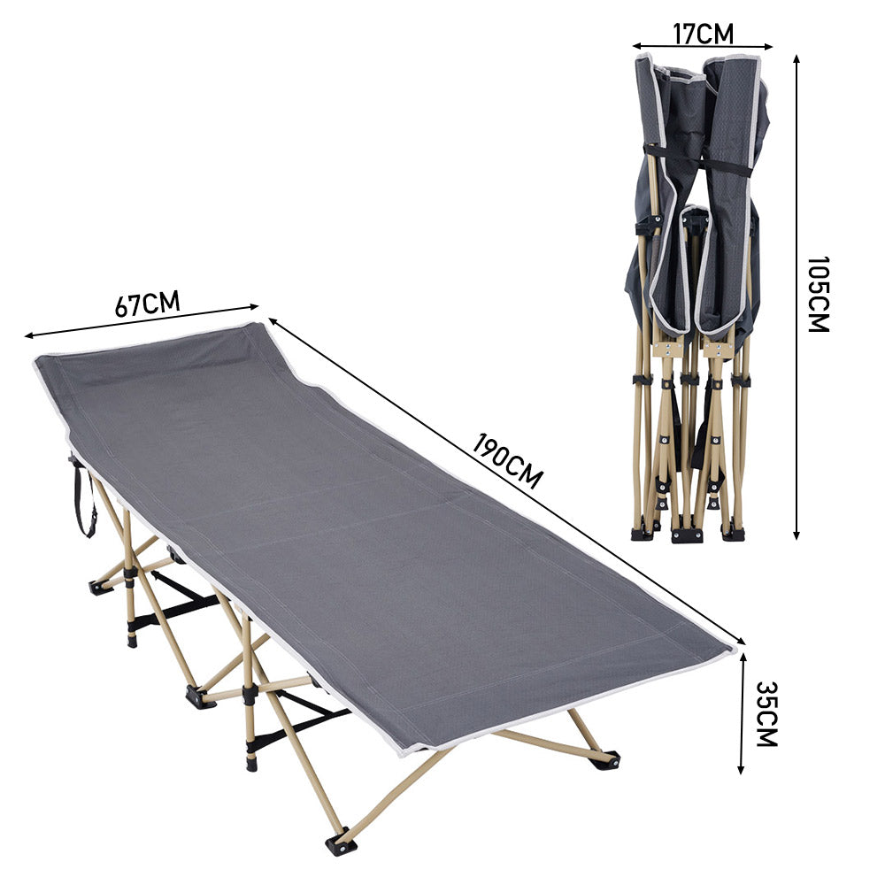 Dimensions of Foldable Camping Bed with Headrest - Portable steel frame cot for adult outdoor sleeping