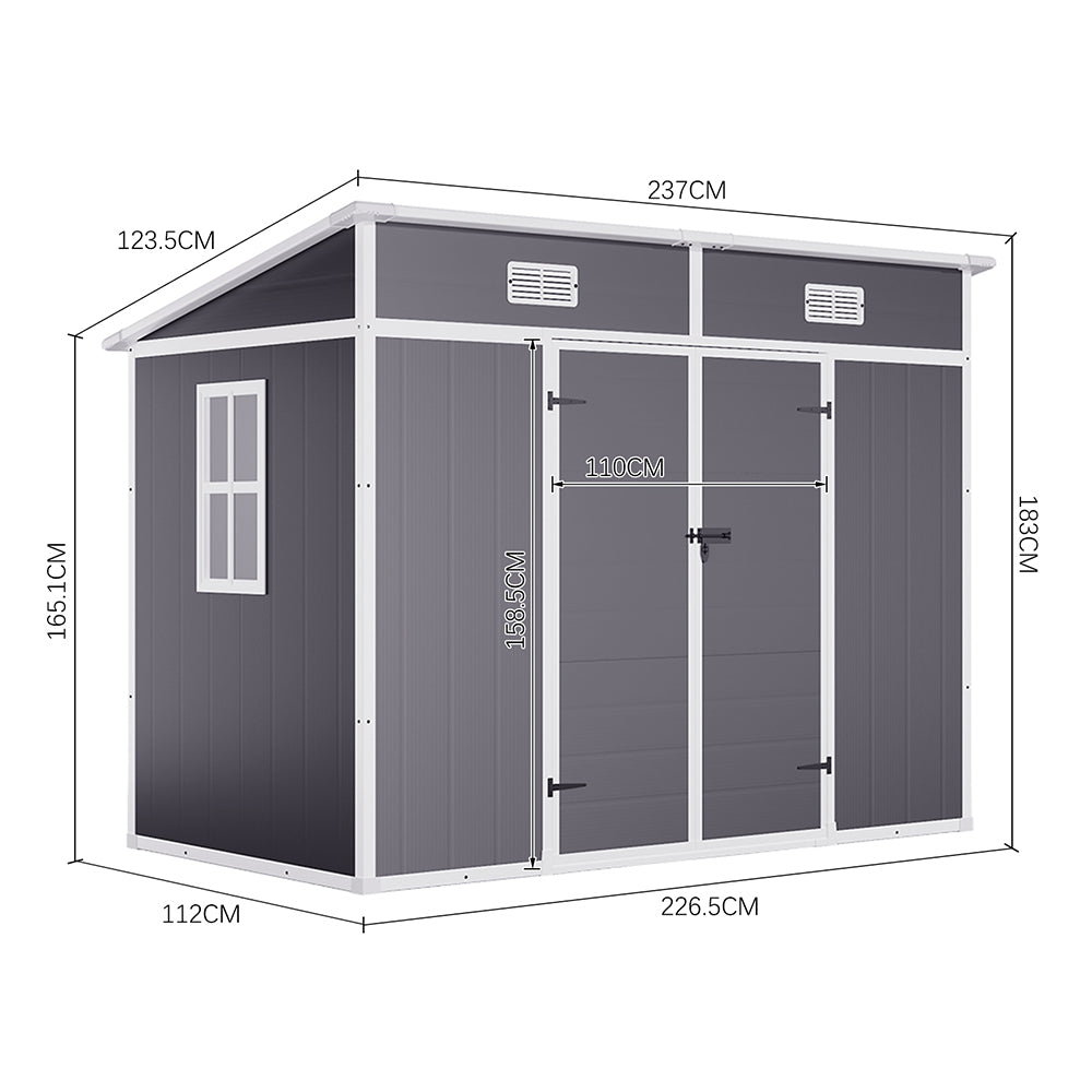 Measurement diagram of 8x4ft plastic garden storage shed – full external dimensions for space planning