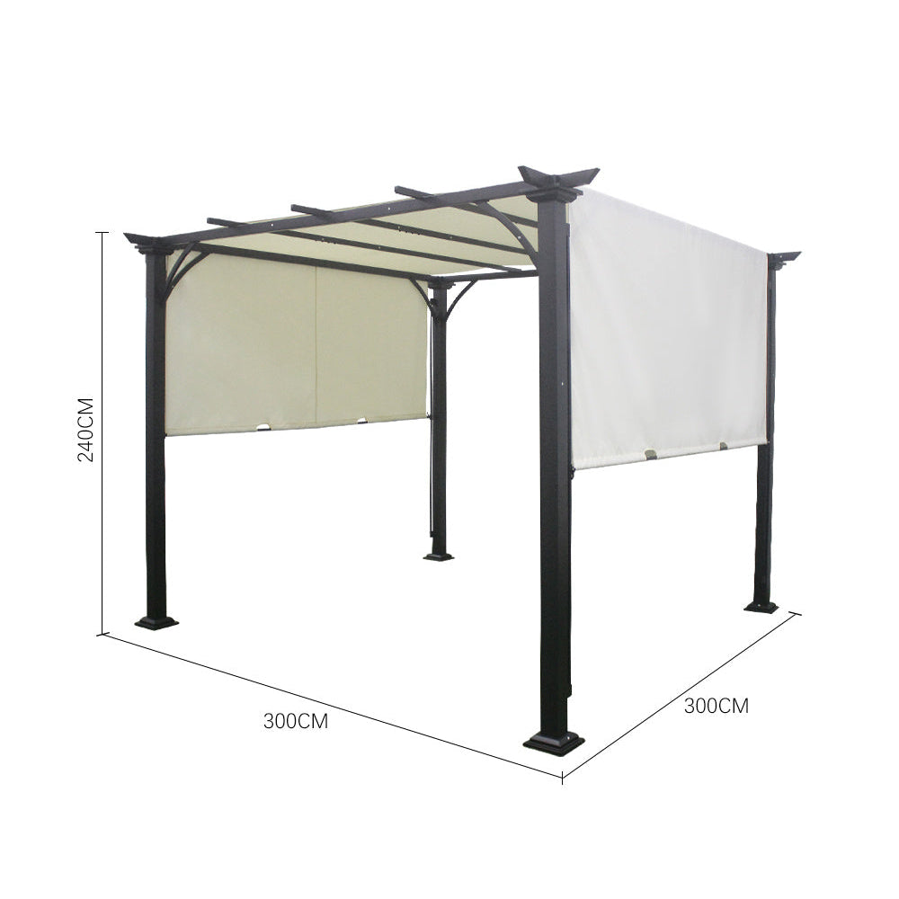 Detailed Dimensions of 9.8 ft Outdoor Patio Pergola with Retractable Canopy