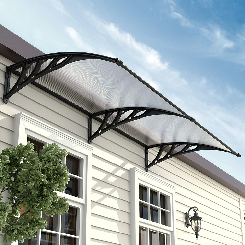 270cm Black Window Door Awning Canopy with Brackets – Outdoor Weather Protection for Door and Window