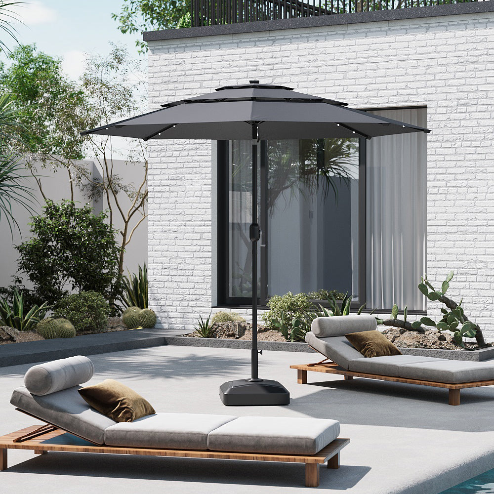 Grey Garden 3 Tier Parasol Umbrella with Base
