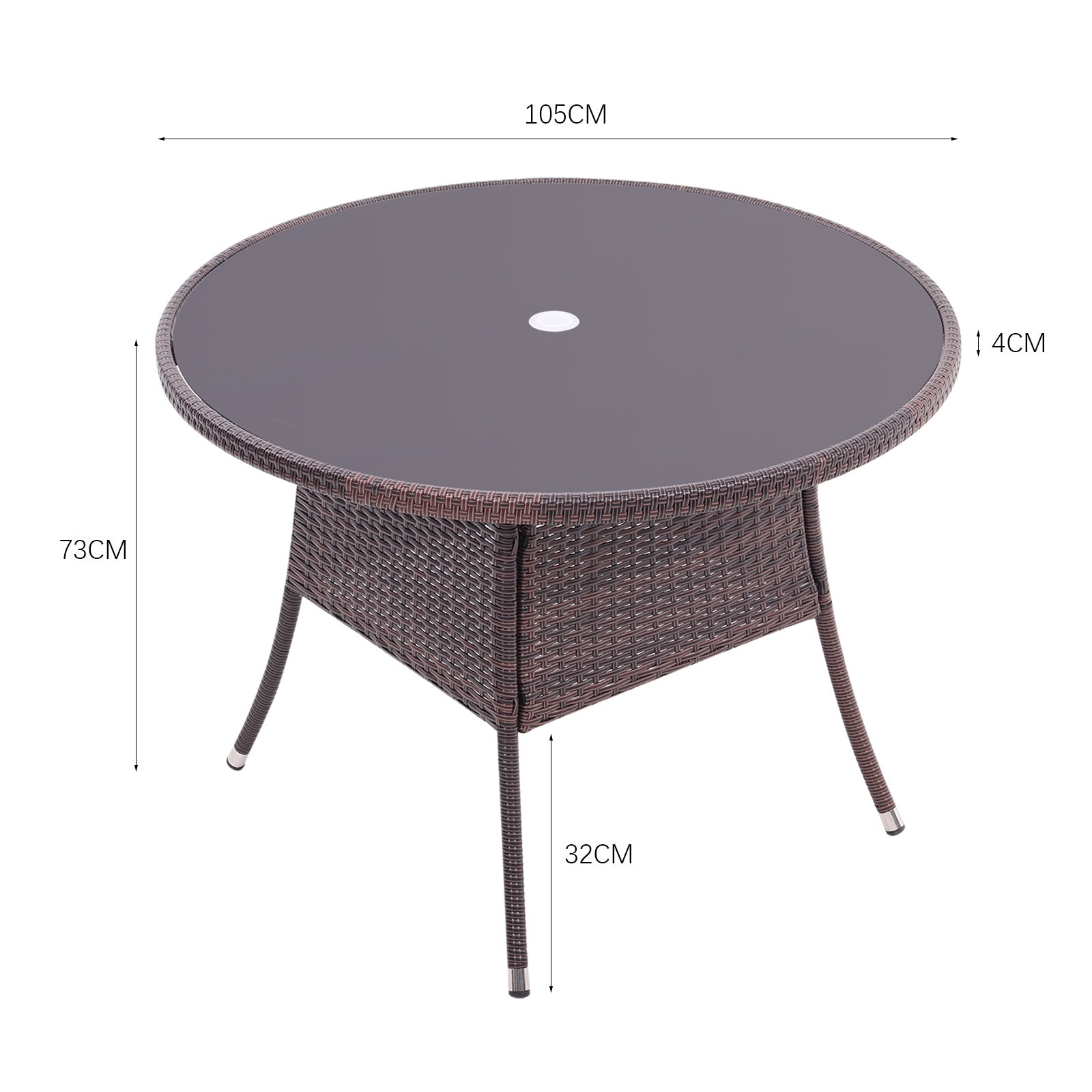 105cm Round/ Square Coffee Table Bistro Outdoor Garden Patio Tables & Parasol Hole Garden Dining Table Living and Home