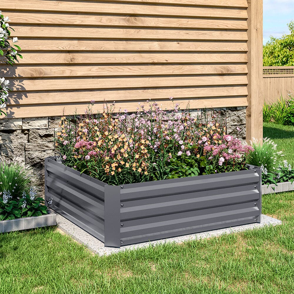 Galvanized Steel Square Raised Garden Bed Planter Box in Grey Living and Home Medium