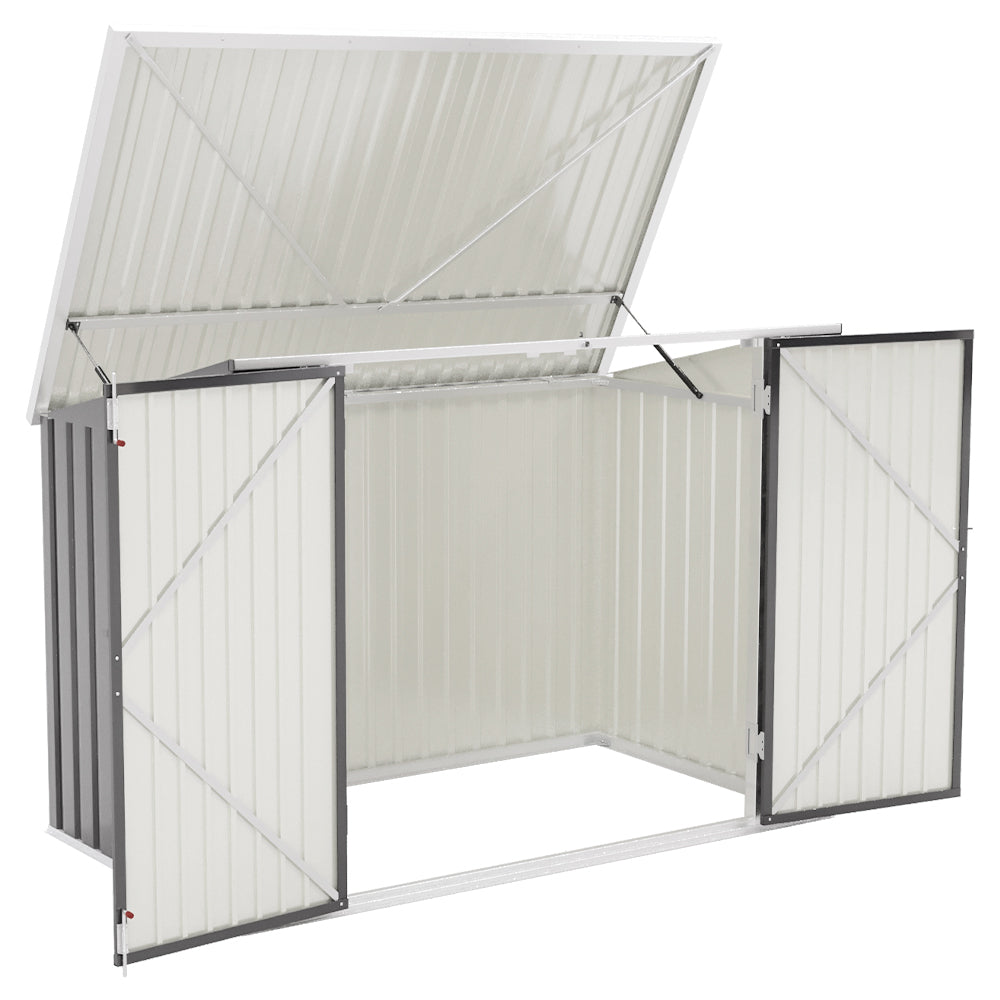 6x3ft Grey Metal Bin Storage Shed with Lock – Weatherproof Outdoor Waste Storage