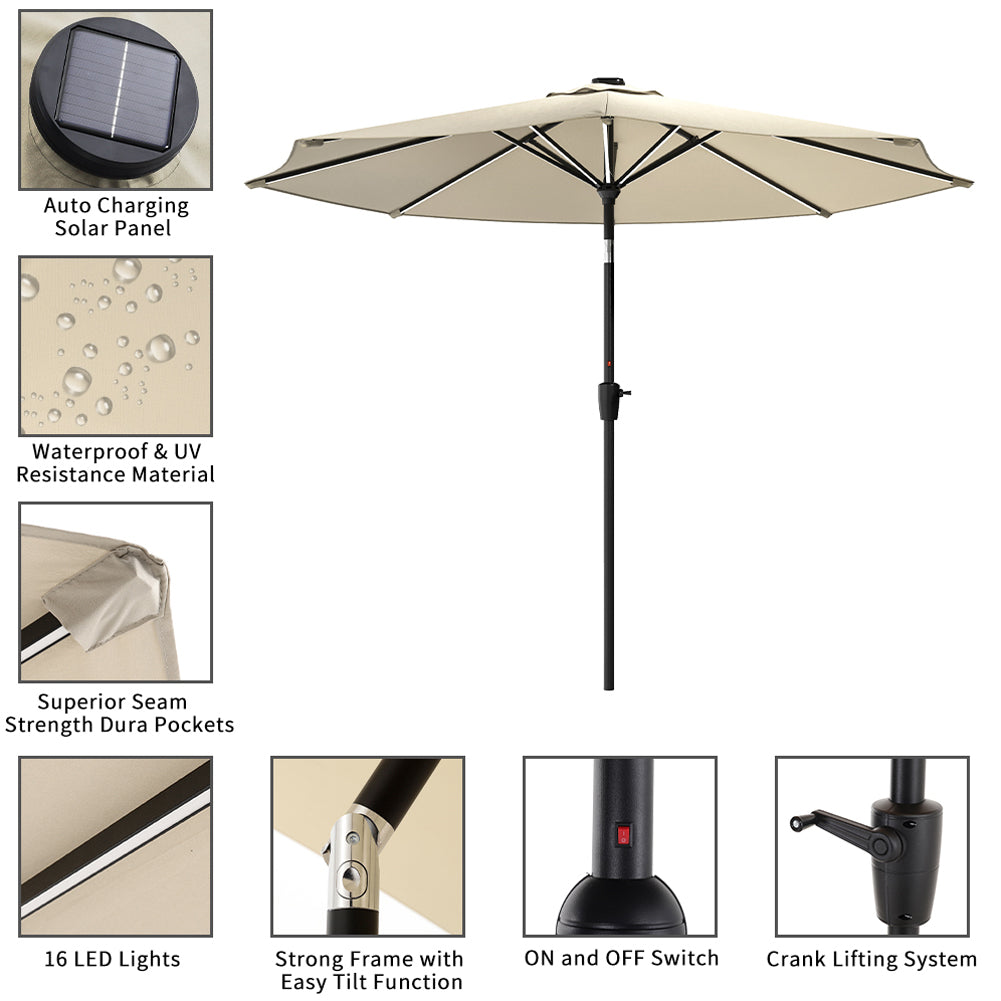 3M Garden Parasol Umbrella with Solar Strip LED Lights
