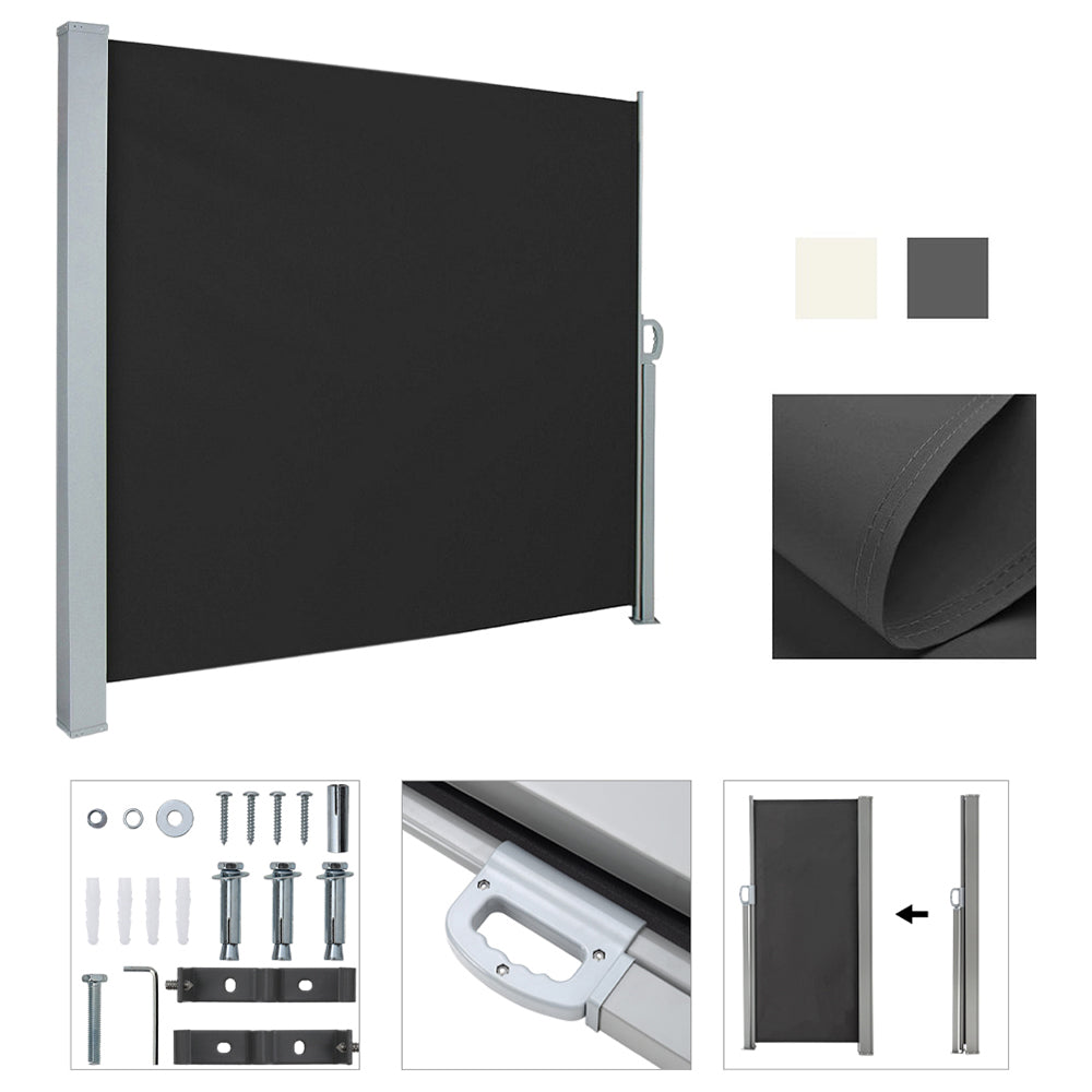 Close-up Details of 180cm High Grey Outdoor Awning – Handle, Base Pole and Retractable Mechanism