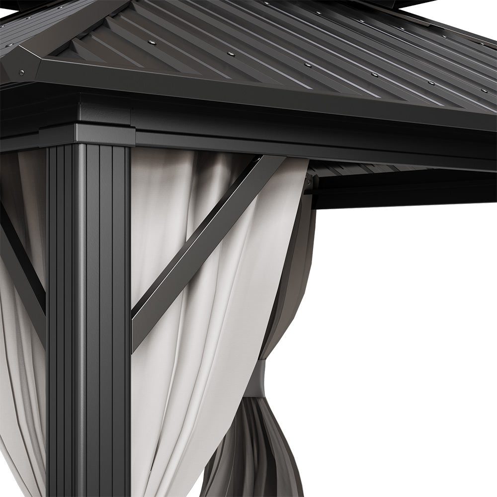 Close-up of 10x10ft Grey Hardtop Gazebo Aluminum Frame and Corner Detail