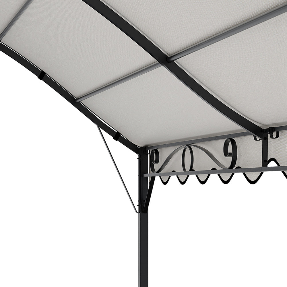 10x10ft Outdoor Beige Metal Arched Pergola with Canopy
