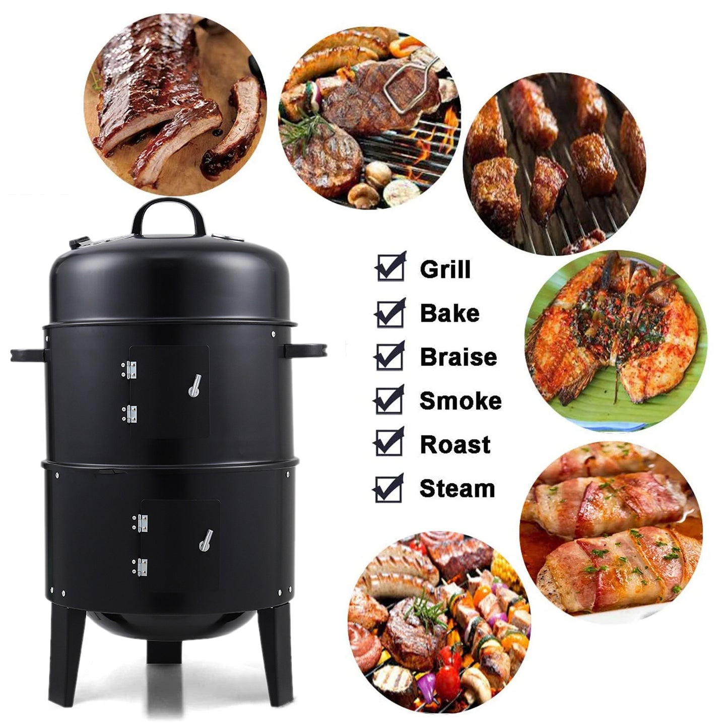 Black 3 in 1 BBQ Charcoal Grill