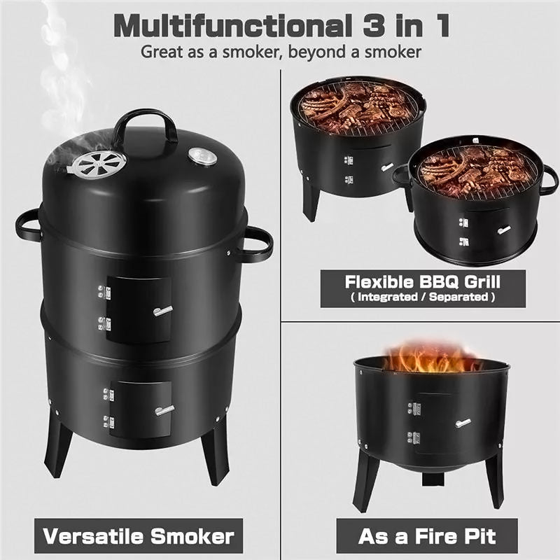 Black 3 in 1 BBQ Charcoal Grill