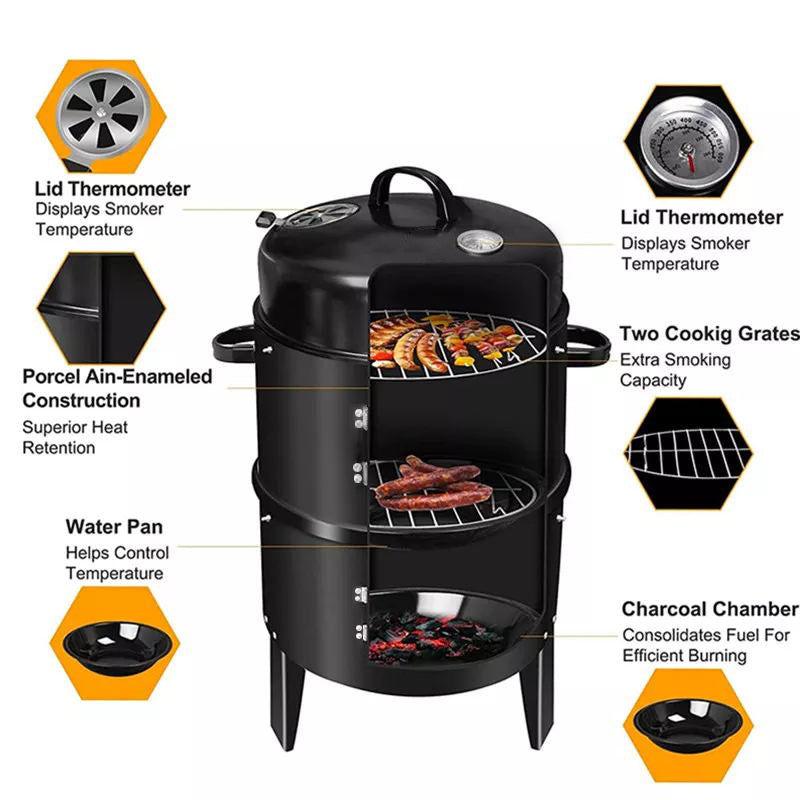 Black 3 in 1 BBQ Charcoal Grill