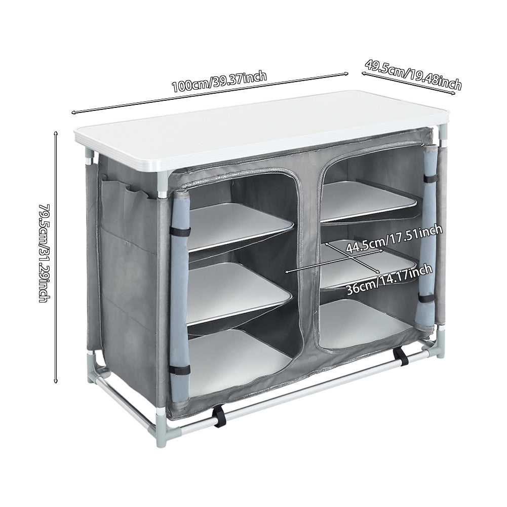 Grey Portable Outdoor Kitchen Table Cupboard Storage