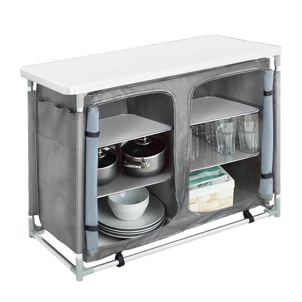 Grey Portable Outdoor Kitchen Table Cupboard Storage
