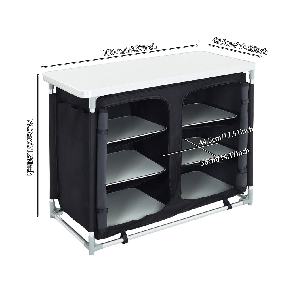 Dimensions of Black Portable Camping Kitchen Table with Cupboard Storage – Size Specifications