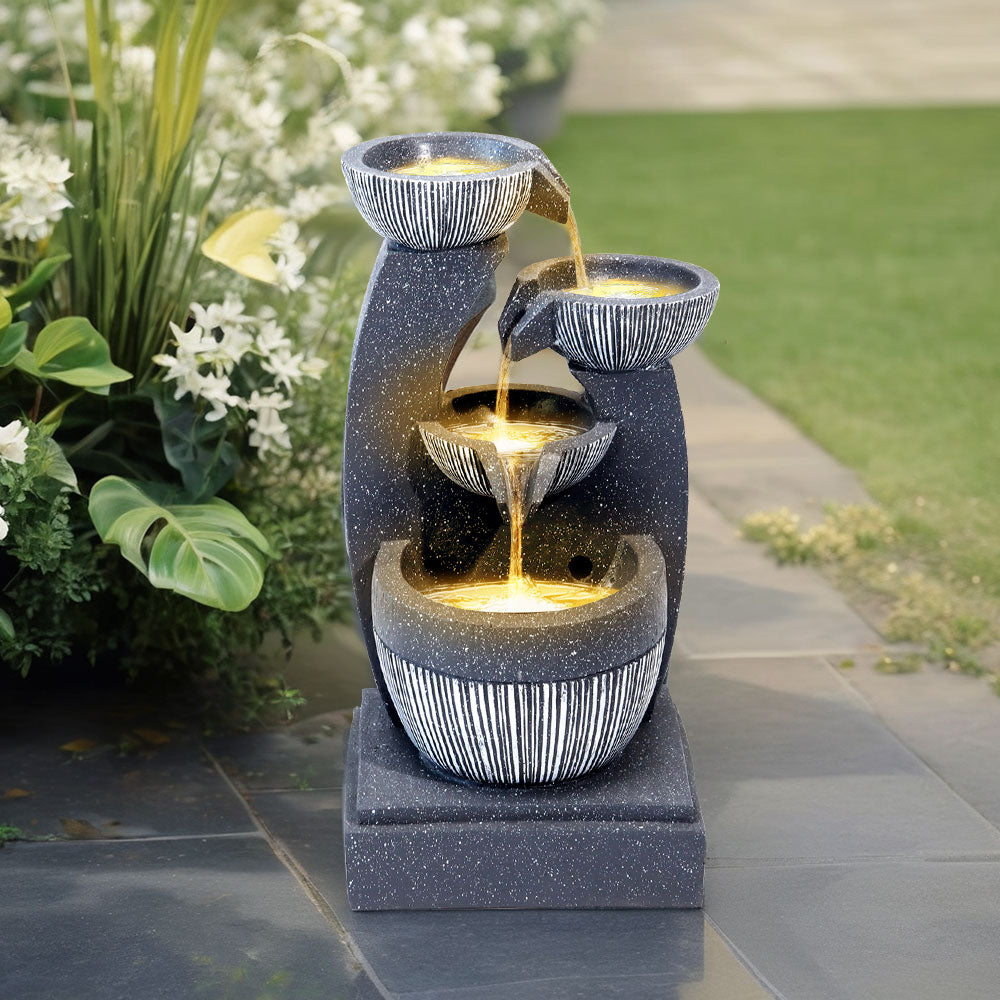 4-Tier Cascading Bowls Garden Water Feature Fountain with LED